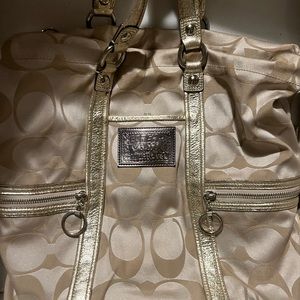 Vintage Coach Poppy Logo Satin Gold Handbag